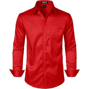 JEMITOP Men’s Stretch Slim Fit Dress Shirts(Red)