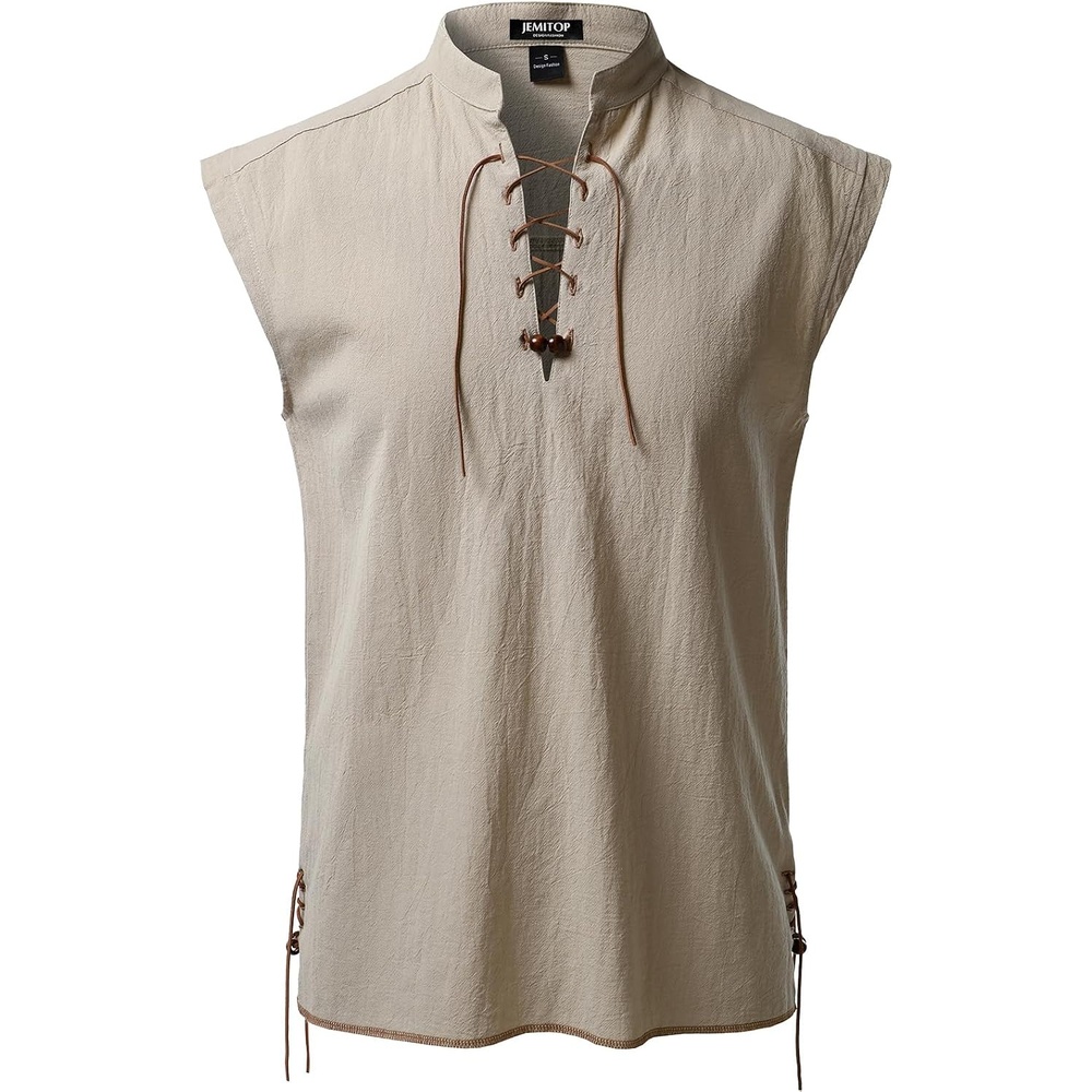 image:imageJEMITOP Mens Retro Pirate Renaissance Costume ShirtsKhaki