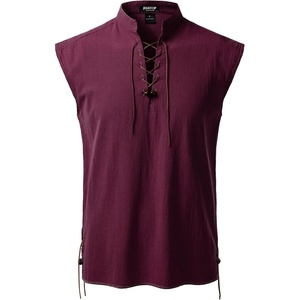 JEMITOP Men’s Retro Pirate Renaissance Costume Shirts(Burgundy)