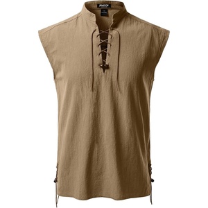 JEMITOP Men’s Retro Pirate Renaissance Costume Shirts(Dark Khaki)