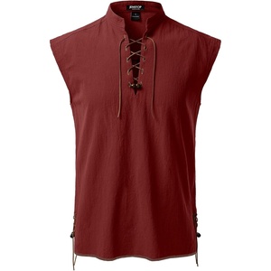 JEMITOP Men’s Retro Pirate Renaissance Costume Shirts(Rust Red)