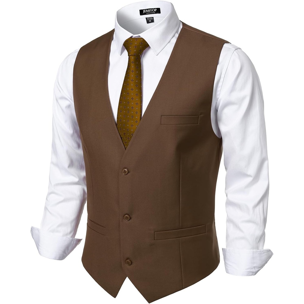 image:imageMens DeepV 3Button Formal Wedding Dress VestBrown