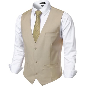 Men’s Deep-V 3-Button Formal Wedding Dress Vest(Beige)