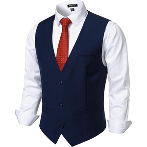 Men’s Deep-V 3-Button Formal Wedding Dress Vest(Navy Blue)
