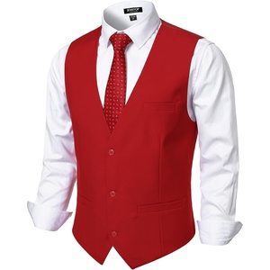 Men’s Deep-V 3-Button Formal Wedding Dress Vest(Red)