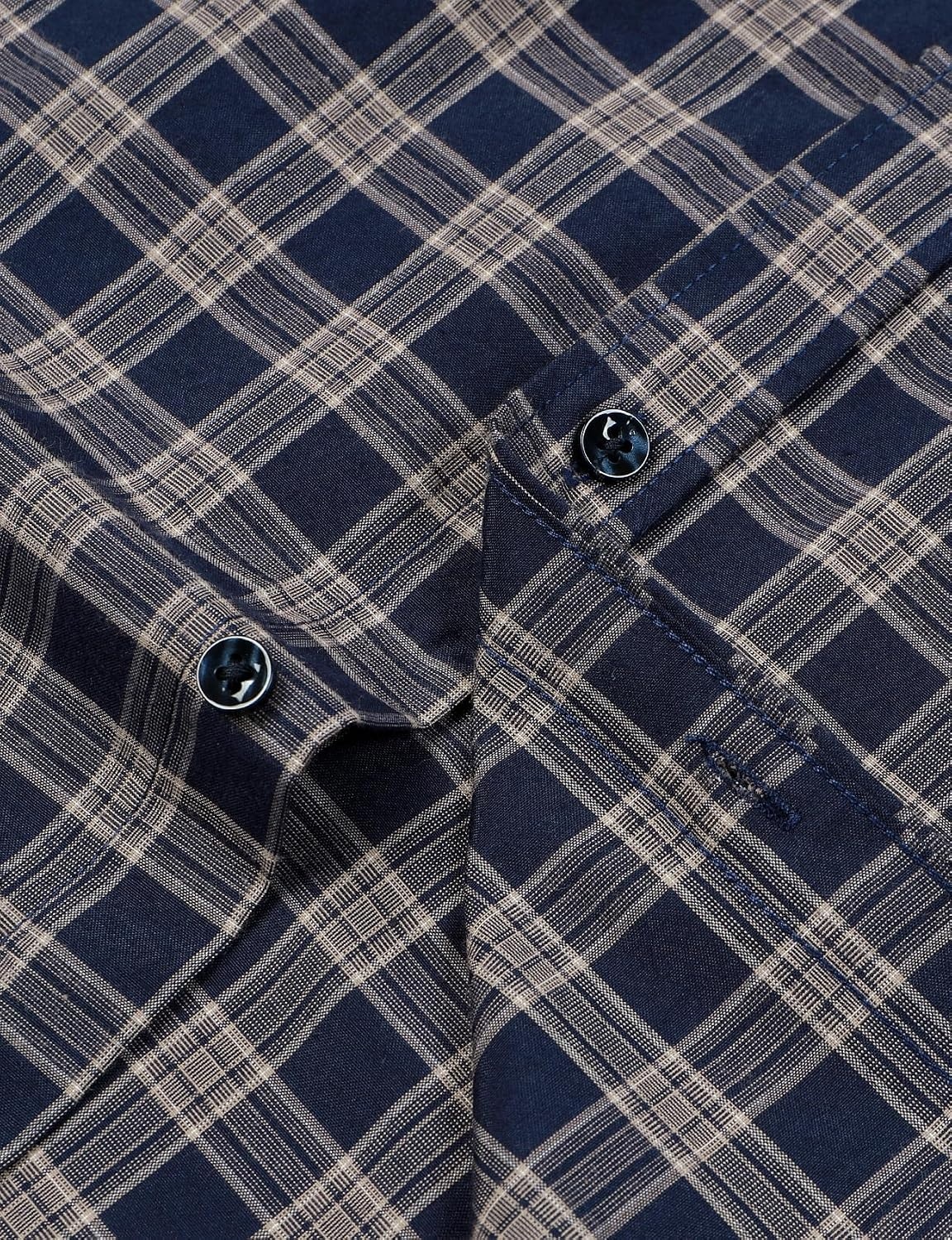 image:imageJEMITOP Mens Transitional Weather Plaid ShirtNavy Tan Gingham