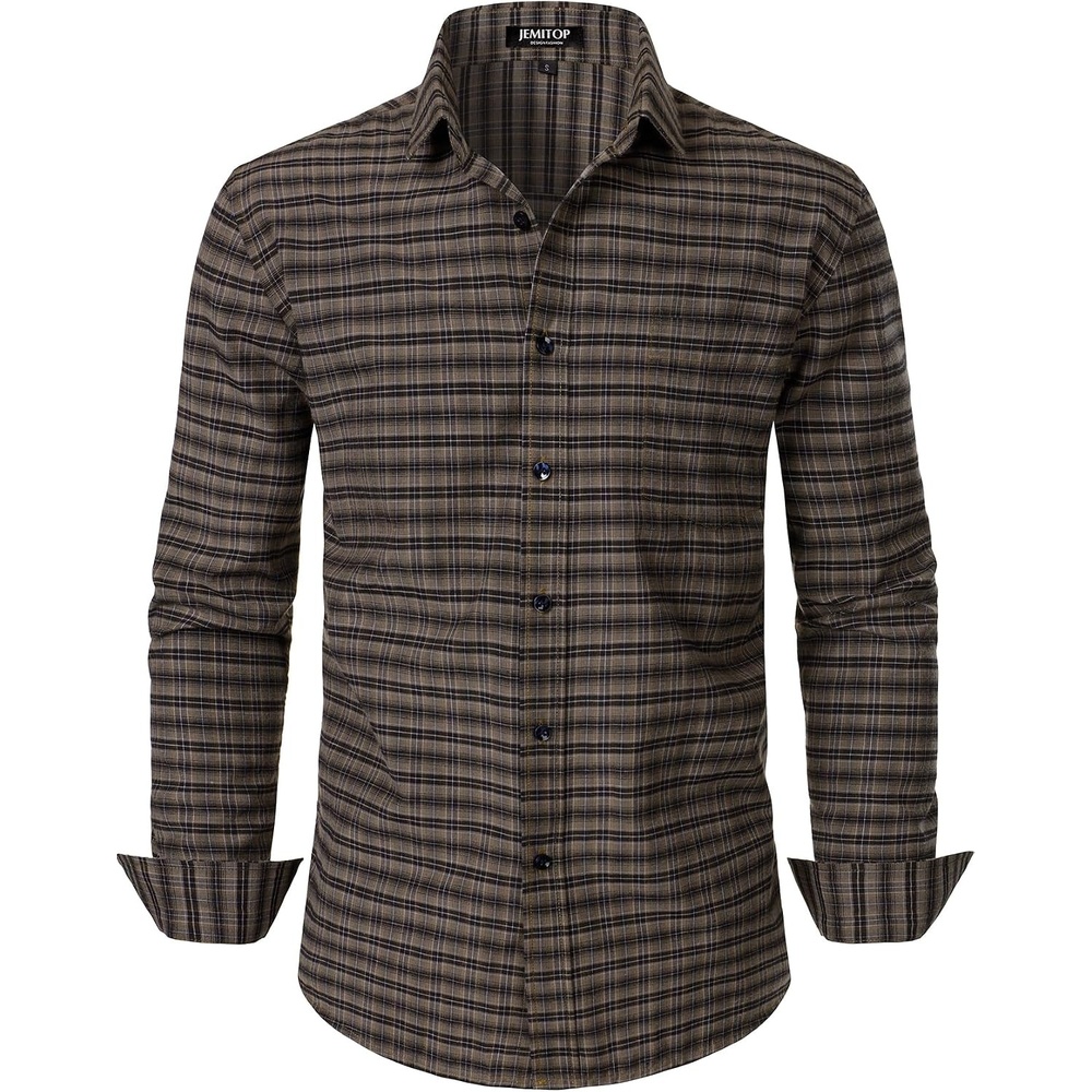 image:imageJEMITOP Mens Transitional Weather Plaid ShirtBrown Gingham