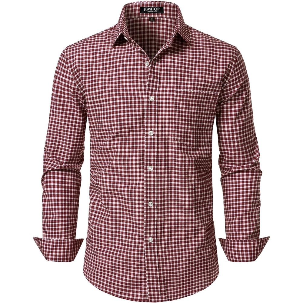 image:imageJEMITOP Mens Transitional Weather Plaid ShirtBurgundy Gingham