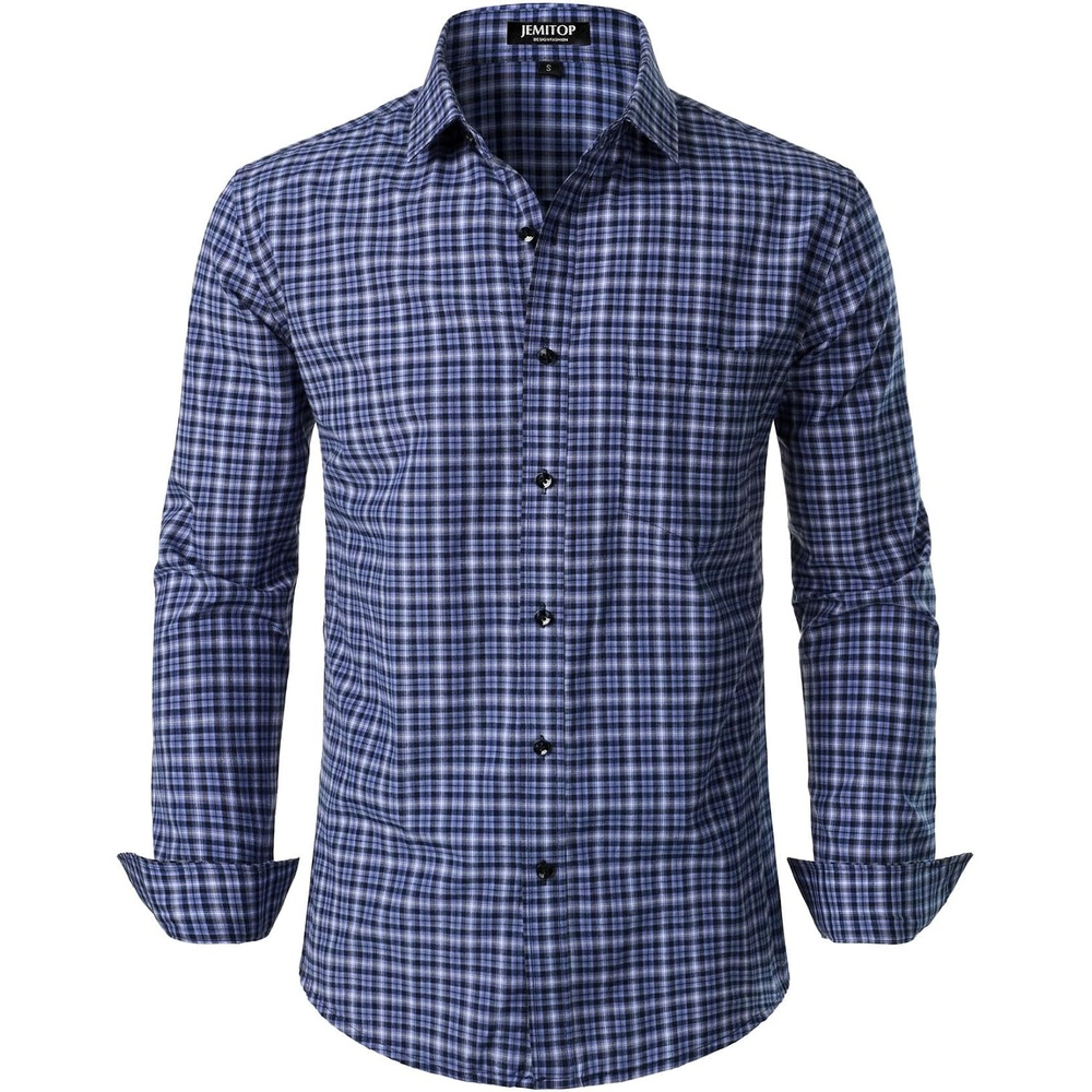 image:imageJEMITOP Mens Transitional Weather Plaid ShirtDark Blue Gingham