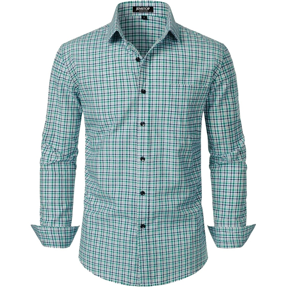 image:imageJEMITOP Mens Transitional Weather Plaid ShirtGreen Gingham