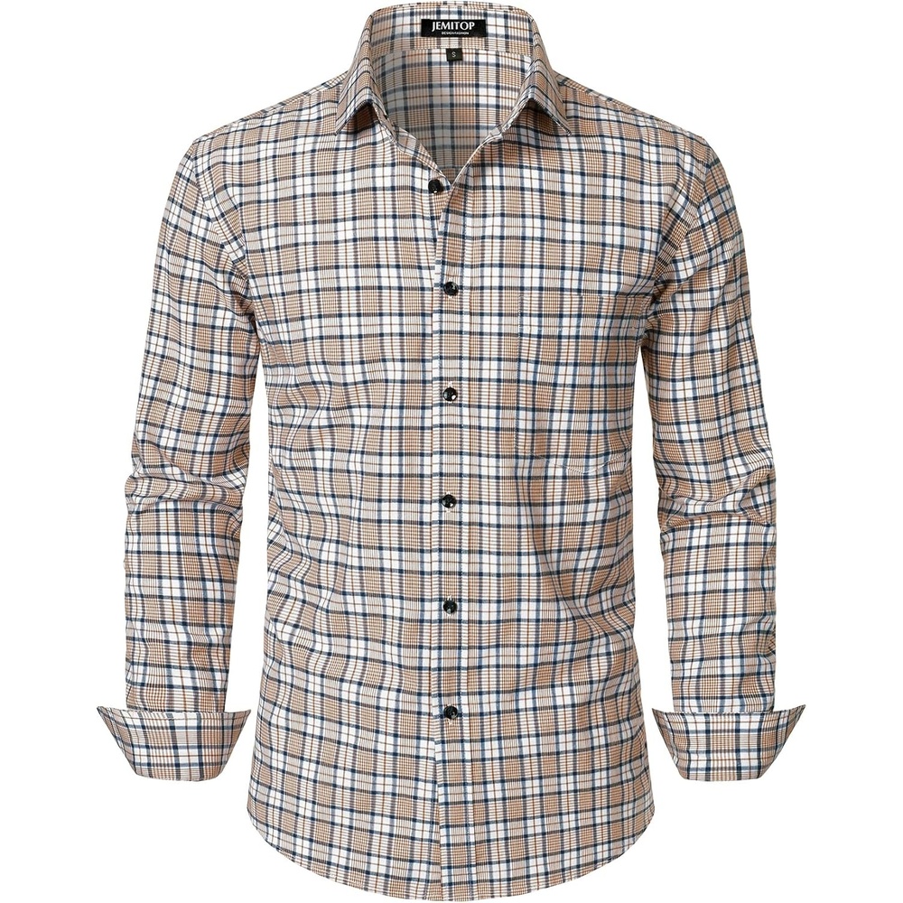image:imageJEMITOP Mens Transitional Weather Plaid ShirtKhaki White Gingham