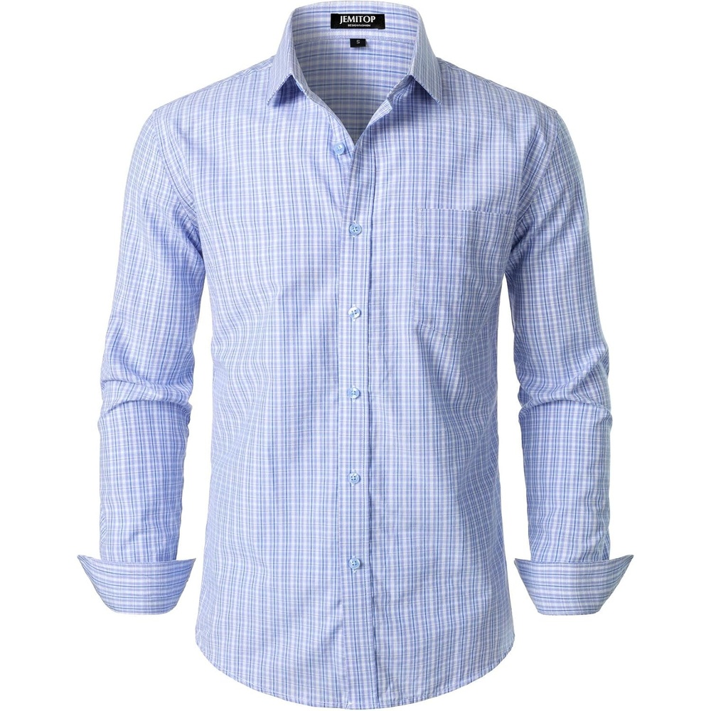 image:imageJEMITOP Mens Transitional Weather Plaid ShirtLight Blue Gingham