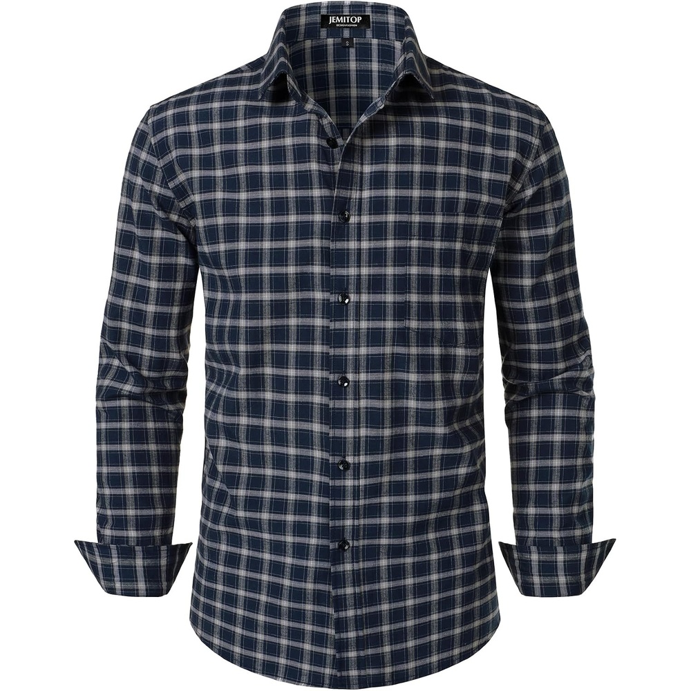 image:imageJEMITOP Mens Transitional Weather Plaid ShirtNavy Beige Gingham