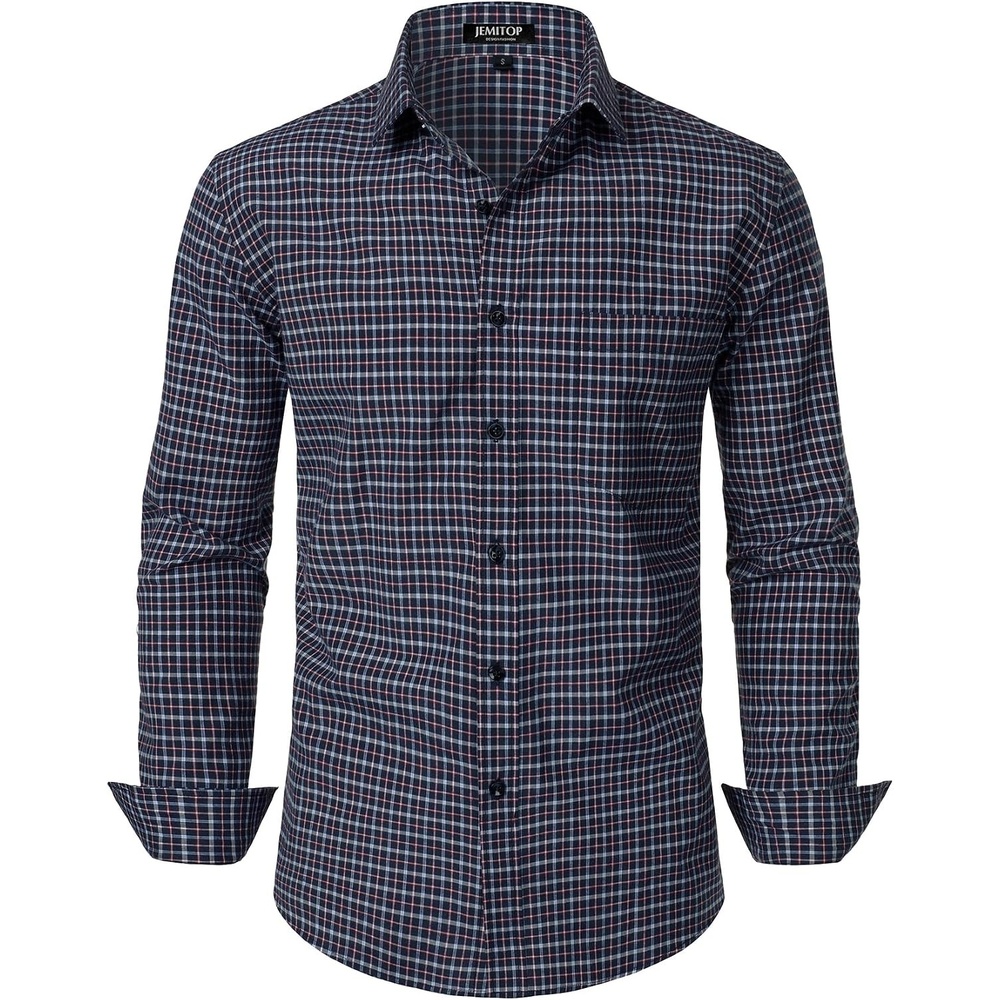 image:imageJEMITOP Mens Transitional Weather Plaid ShirtNavy Red