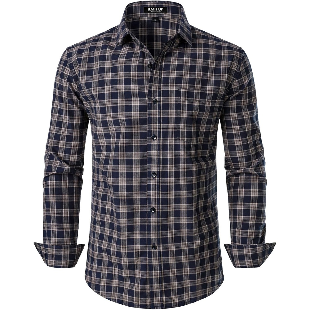 image:imageJEMITOP Mens Transitional Weather Plaid ShirtNavy Tan Gingham