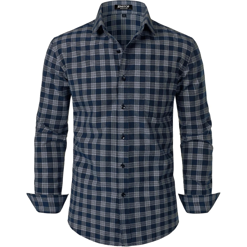 image:imageJEMITOP Mens Transitional Weather Plaid ShirtNavy White