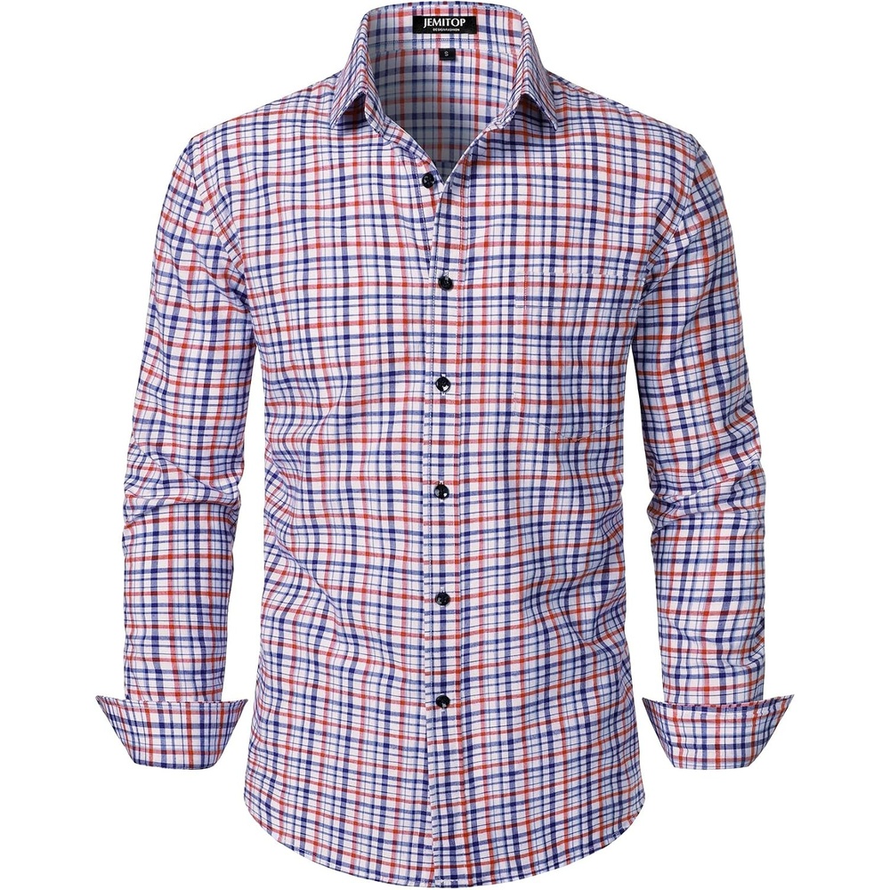 image:imageJEMITOP Mens Transitional Weather Plaid ShirtRed Blue Gingham