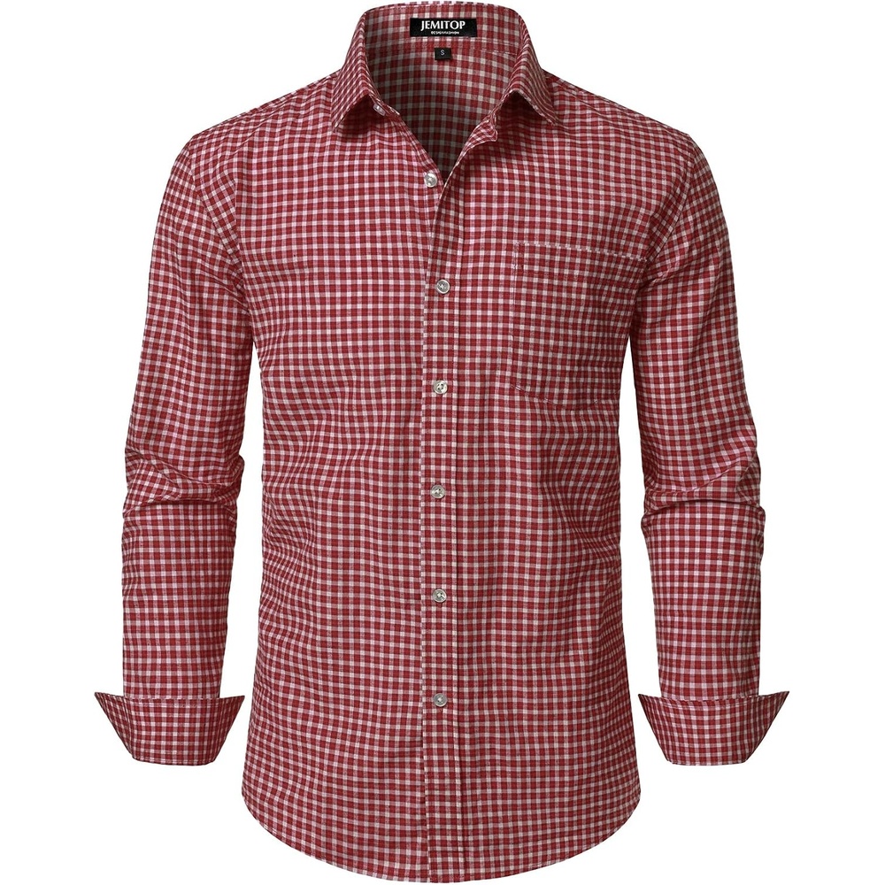 image:imageJEMITOP Mens Transitional Weather Plaid ShirtRed Gingham