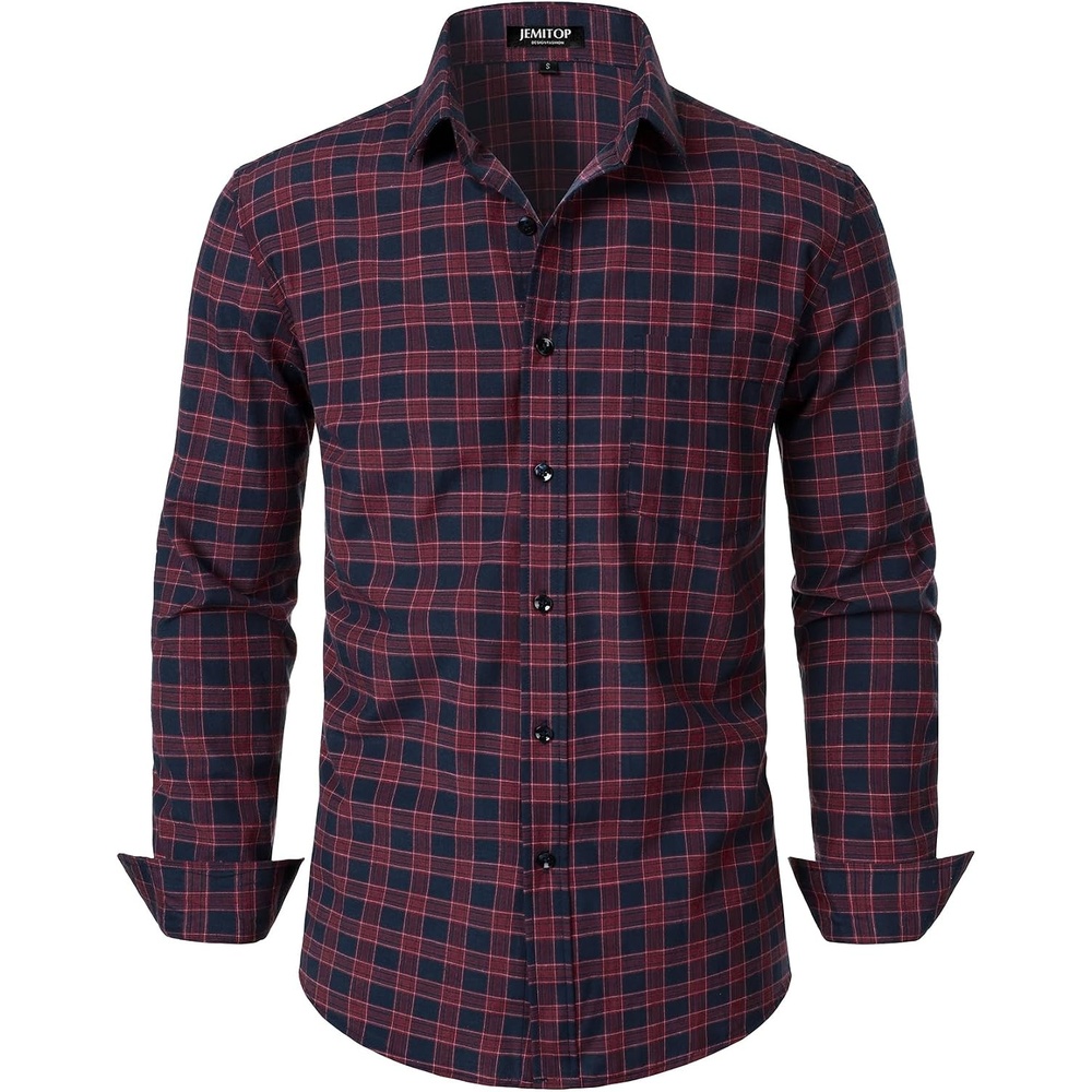 image:imageJEMITOP Mens Transitional Weather Plaid ShirtRed Navy Gingham