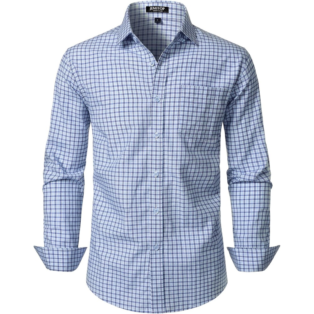 image:imageJEMITOP Mens Transitional Weather Plaid ShirtSky Blue Gingham