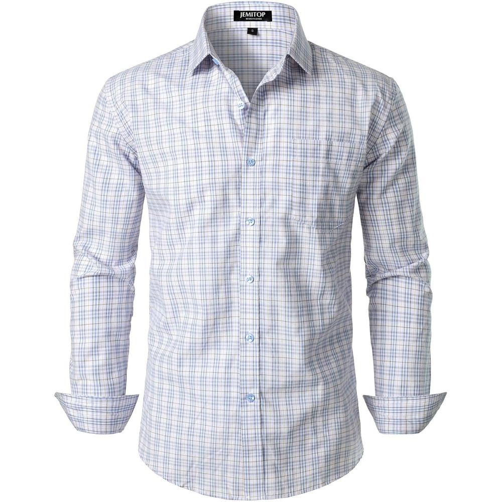 image:imageJEMITOP Mens Transitional Weather Plaid ShirtVintage White Gingham
