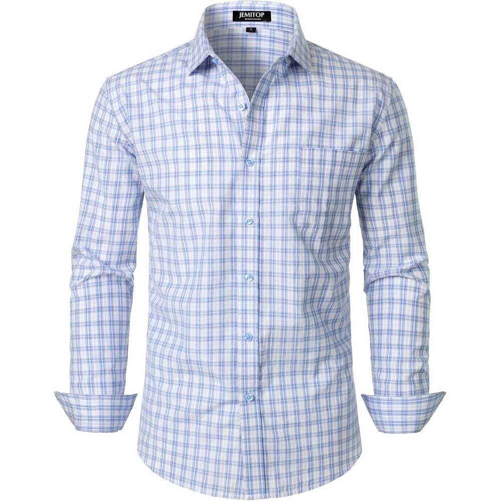 image:imageJEMITOP Mens Transitional Weather Plaid ShirtWhite Blue Gingham