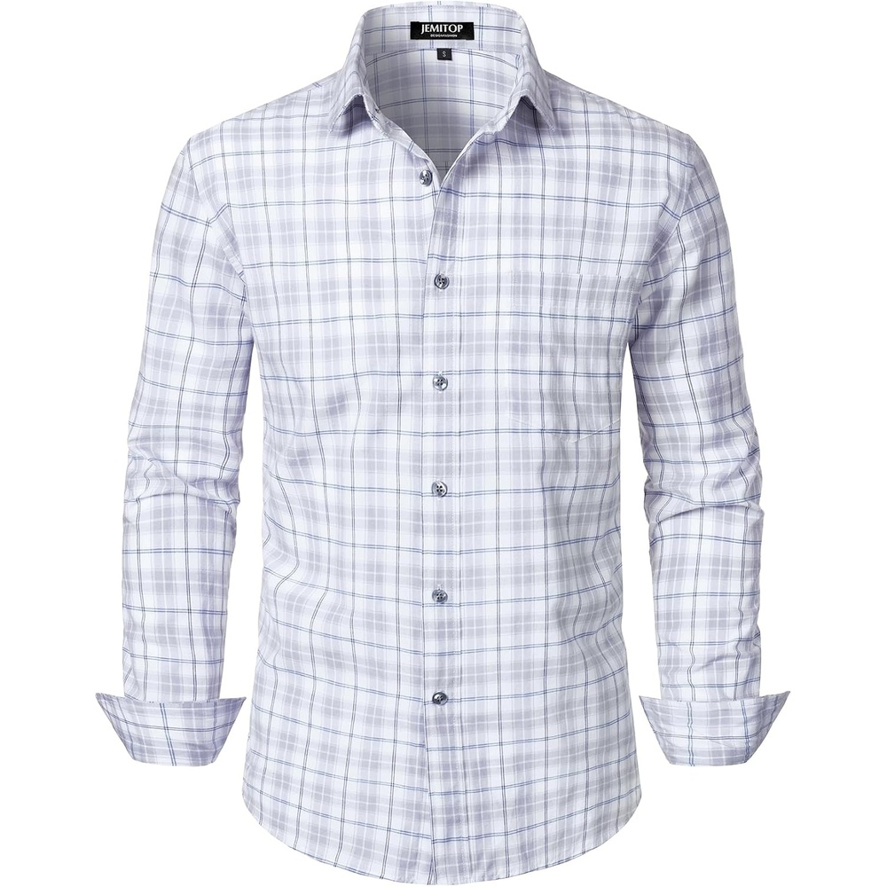 image:imageJEMITOP Mens Transitional Weather Plaid ShirtWhite Grey Gingham