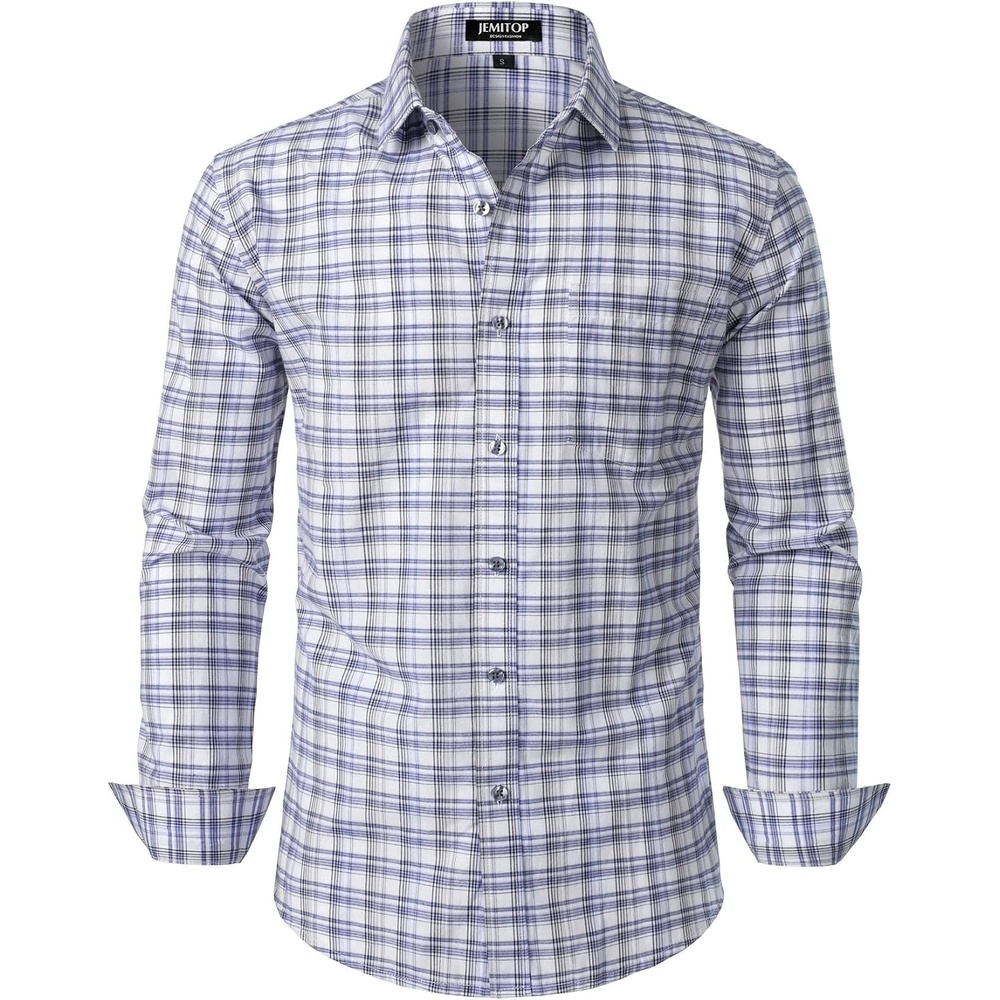 image:imageJEMITOP Mens Transitional Weather Plaid ShirtWhite Navy