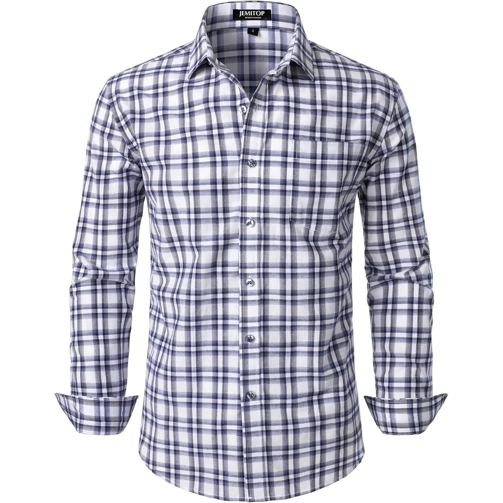 image:imageJEMITOP Mens Transitional Weather Plaid ShirtWhite Navy Gingham