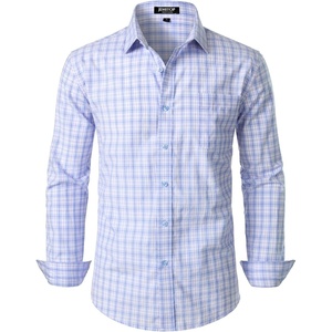 JEMITOP Men’s Transitional Weather Plaid Shirt(Blue Purple Gingham)