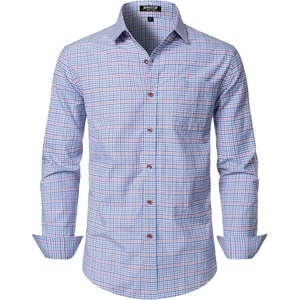 JEMITOP Men’s Transitional Weather Plaid Shirt(Blue Red Gingham)