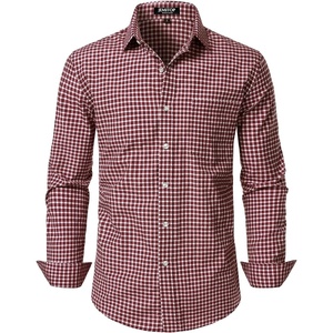 JEMITOP Men’s Transitional Weather Plaid Shirt(Burgundy Gingham)