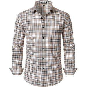 JEMITOP Men’s Transitional Weather Plaid Shirt(Khaki White Gingham)