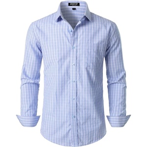 JEMITOP Men’s Transitional Weather Plaid Shirt(Light Blue Gingham)