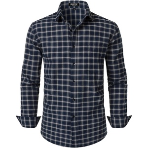 JEMITOP Men’s Transitional Weather Plaid Shirt(Navy Beige Gingham)