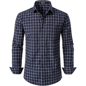 JEMITOP Men’s Transitional Weather Plaid Shirt(Navy Gingham)
