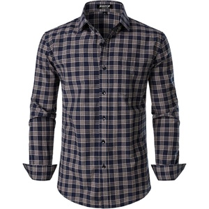 JEMITOP Men’s Transitional Weather Plaid Shirt(Navy Tan Gingham)