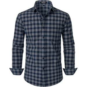 JEMITOP Men’s Transitional Weather Plaid Shirt(Navy White)