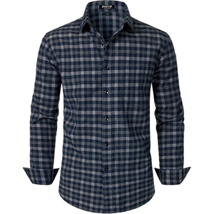 JEMITOP Men’s Transitional Weather Plaid Shirt(Navy White Gingham)