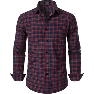 JEMITOP Men’s Transitional Weather Plaid Shirt(Red Navy Gingham)