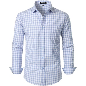 JEMITOP Men’s Transitional Weather Plaid Shirt(White Blue Gingham)