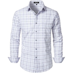 JEMITOP Men’s Transitional Weather Plaid Shirt(White Grey Gingham)