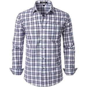 JEMITOP Men’s Transitional Weather Plaid Shirt(White Navy Gingham)
